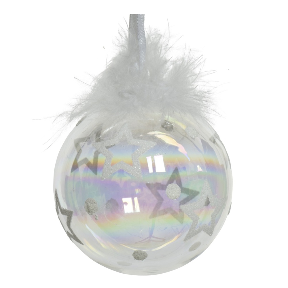Χριστουγεννιάτικη Μπάλα Glass Iridescent Feather Stars D8cm Decoris 069306-3