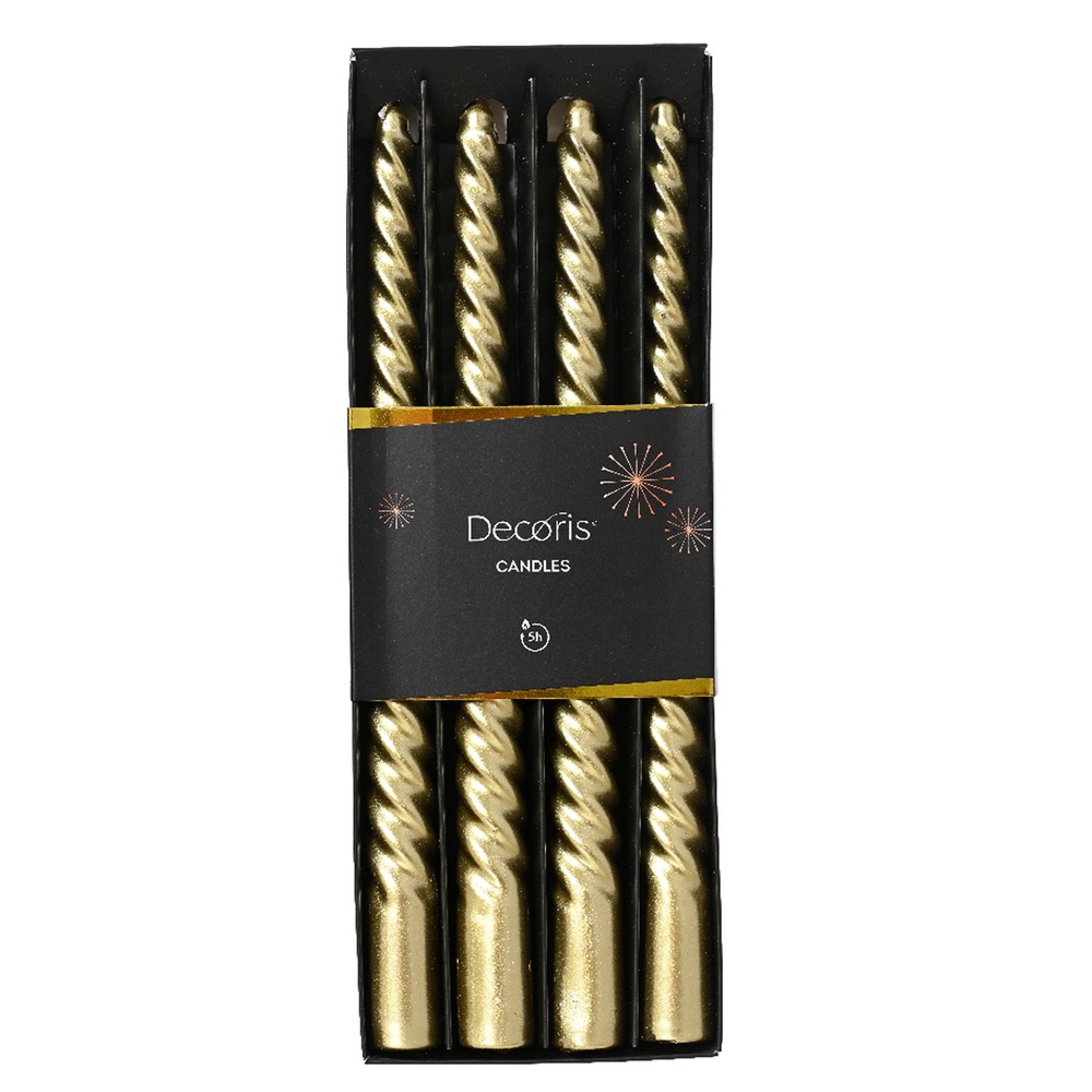 Κερί Dinner Παραφίνης Μεταλλικό D.2.2cm H.25cm Gold Σετ 4τμχ Decoris 207687 - 