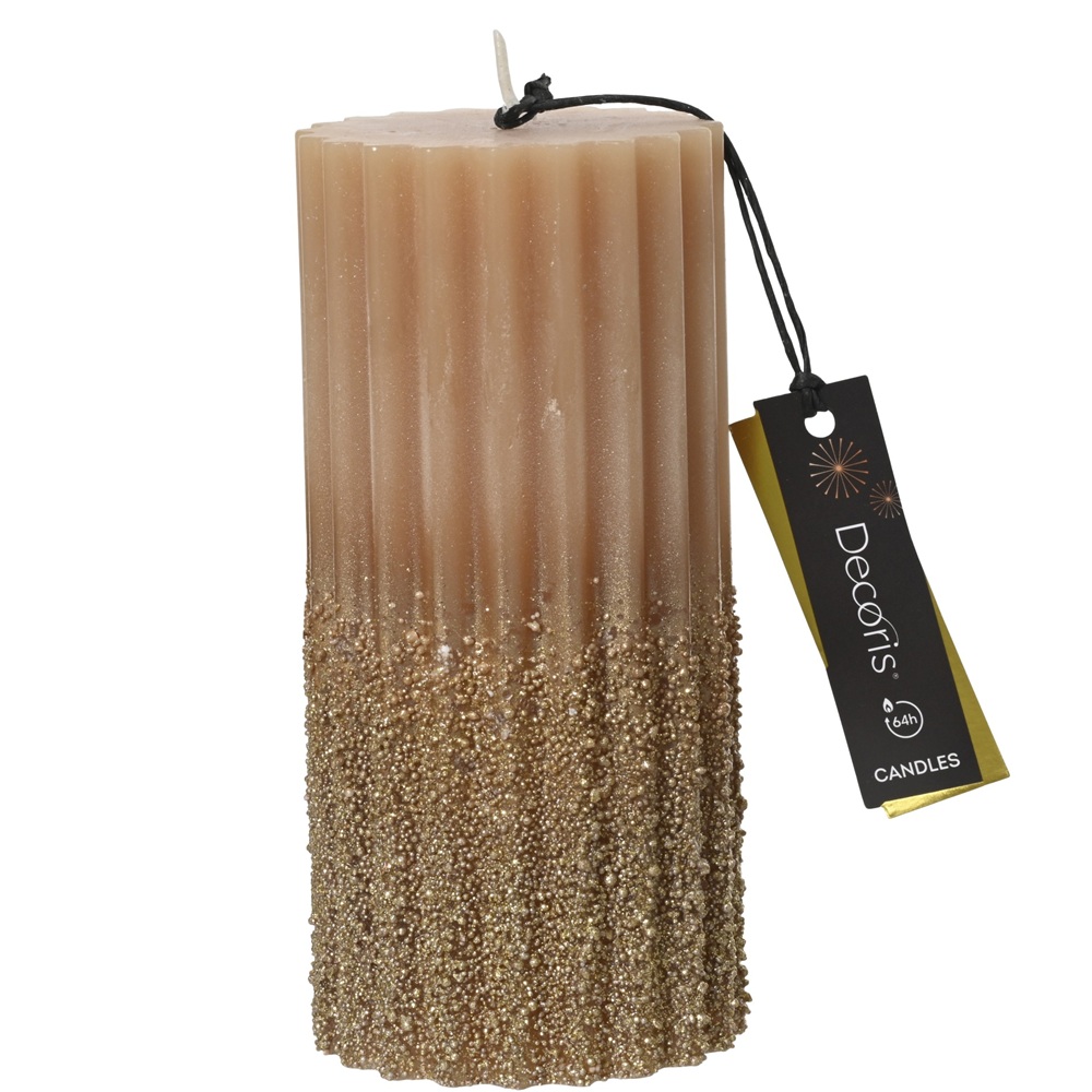 Κερί Pillar Παραφίνης με Κόκκους & Glitter D.7cm H.15cm Brandy Decoris 212552 - 
