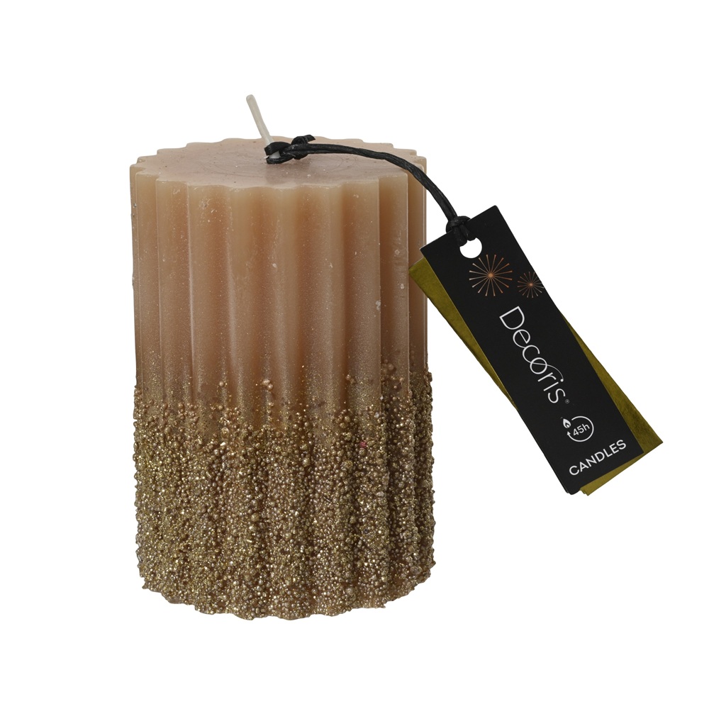 Κερί Pillar Παραφίνης με Κόκκους & Glitter D.7cm H.10cm Brandy Decoris 212553 - 