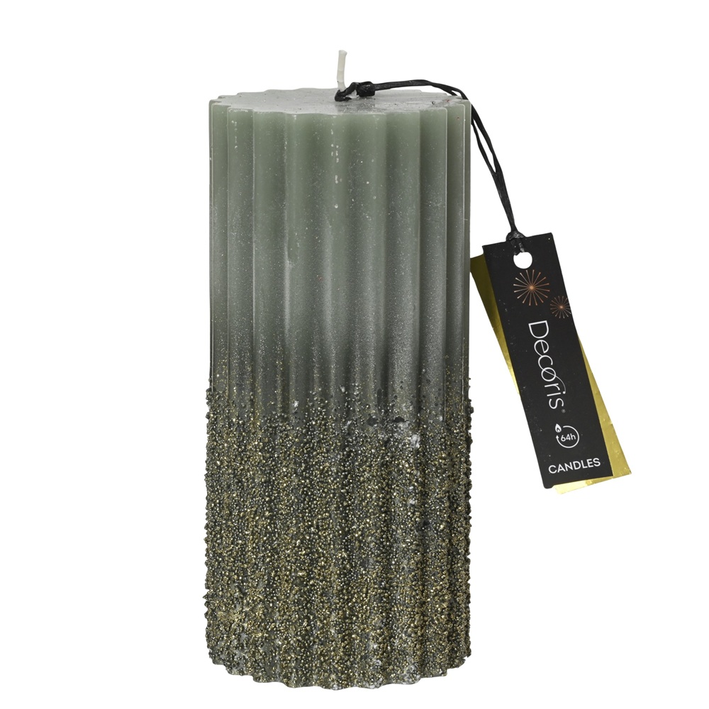 Κερί Pillar Παραφίνης με Κόκκους & Glitter D.7cm H.15cm Rosemary Green Decoris 212557 - 