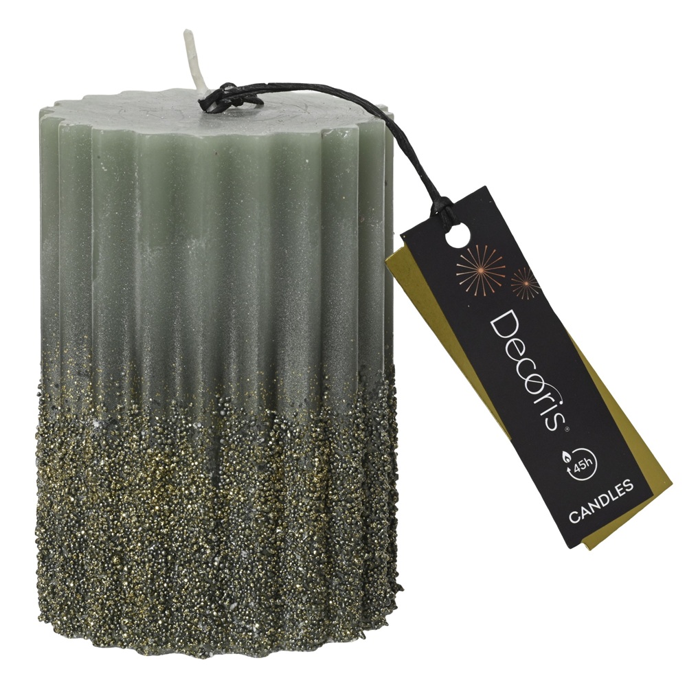 Κερί Pillar Παραφίνης με Κόκκους & Glitter D.7cm H.10cm Rosemary Green Decoris 212558 - 
