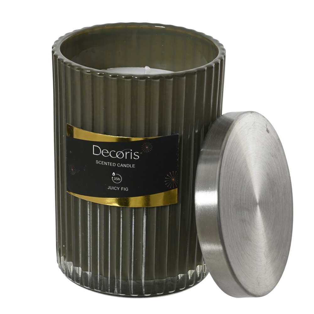 Κερί Αρωματικό σε Γυάλινο Βάζο με Καπάκι D.7cm H.9.5cm Juicy Fig Rosemary Green Decoris 212561 - 