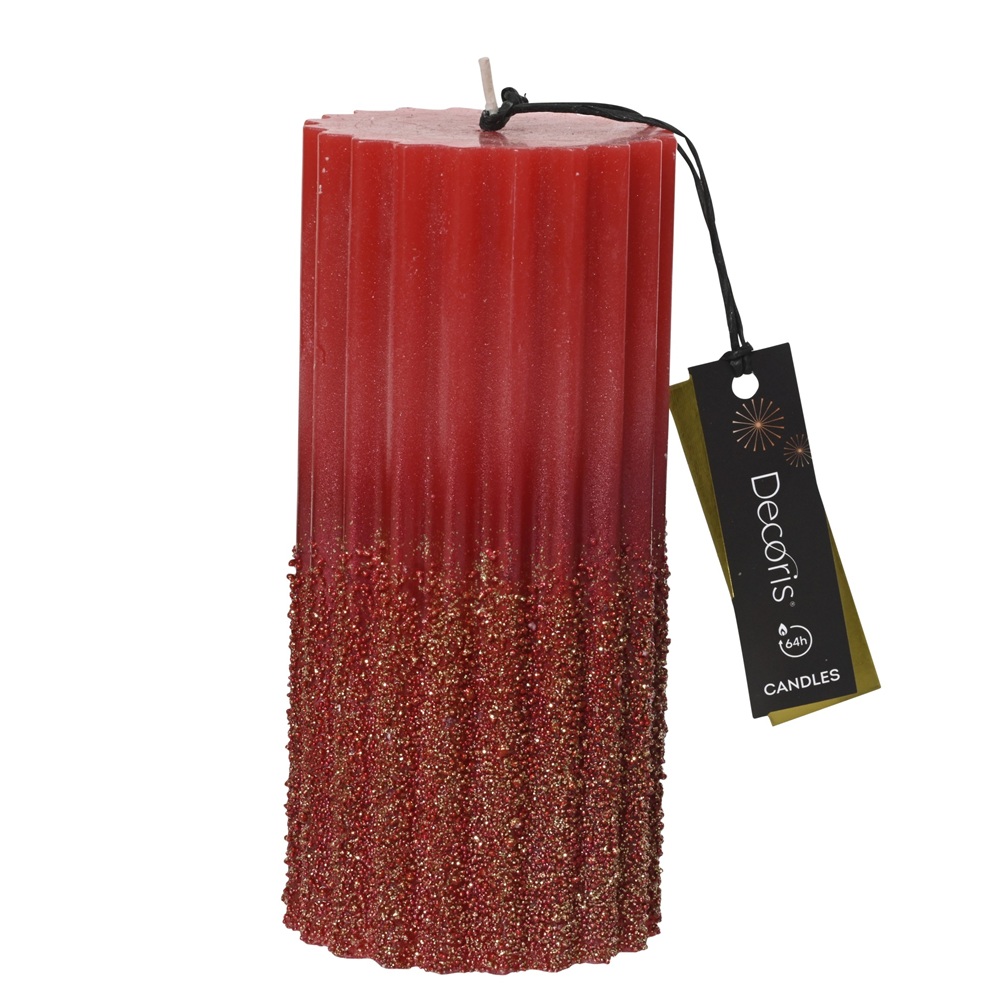 Κερί Pillar Παραφίνης με Κόκκους & Glitter D.7cm H.15cm Christmas Red Decoris 212562 - 