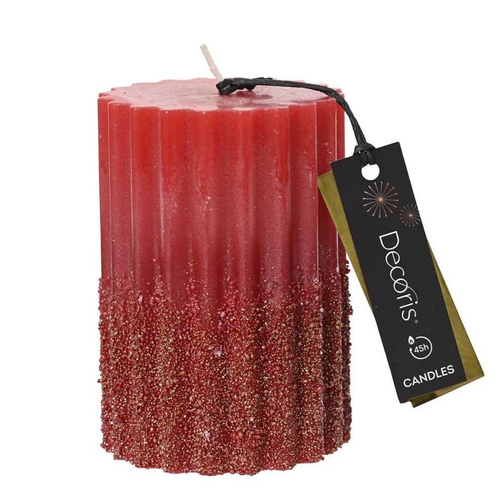 Κερί Pillar Παραφίνης με Κόκκους & Glitter D.7cm H.10cm Christmas Red Decoris 212563 - 