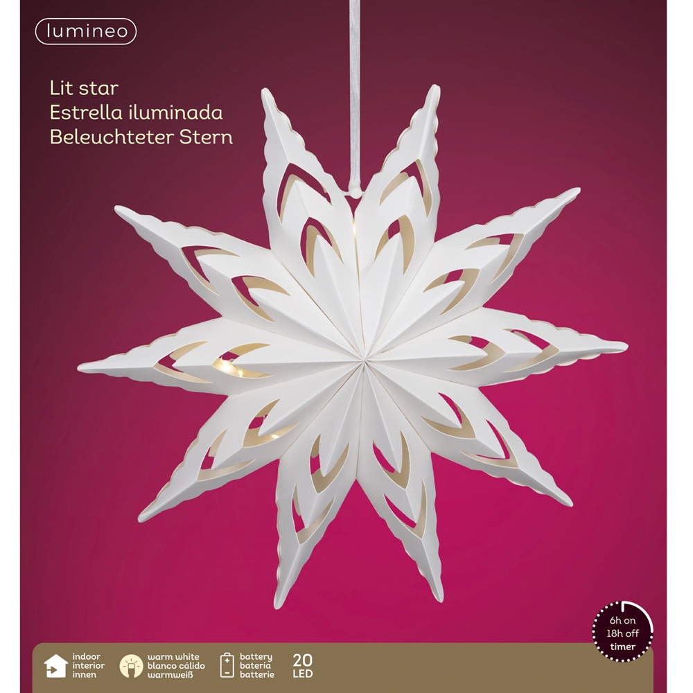 Micro LED Star Paper Steady BO Indoor – D.58cm | Λευκό / Θερμό Λευκό Lumineo 489423 - 3