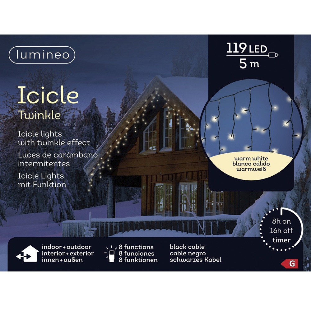 Λαμπάκια LED Icicle Twinkle 119 Θερμά Λευκά 5m Μαύρο Καλώδιο Εξωτερικού Χώρου Lumineo 494813 - 2