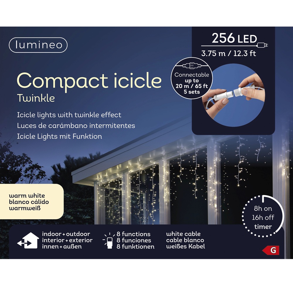 Λαμπάκια LED Icicle Compact Twinkle 256 Θερμά Λευκά 3.75m Λευκό Καλώδιο Εξωτερικού Χώρου Lumineo 494972 - 2