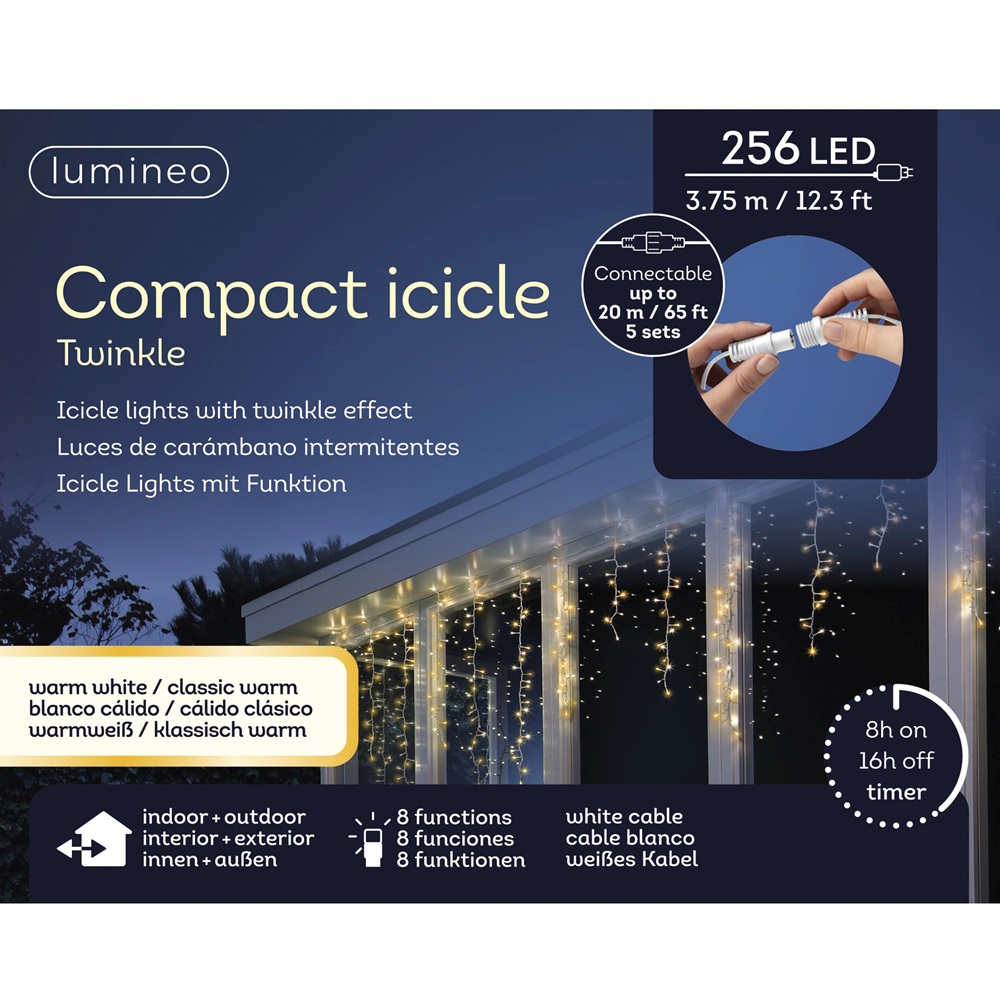 Λαμπάκια LED Icicle Compact Twinkle 256 Θερμά & Classic Warm 3.75m Λευκό Καλώδιο Εξωτερικού Χώρου Lumineo 494973 - 2