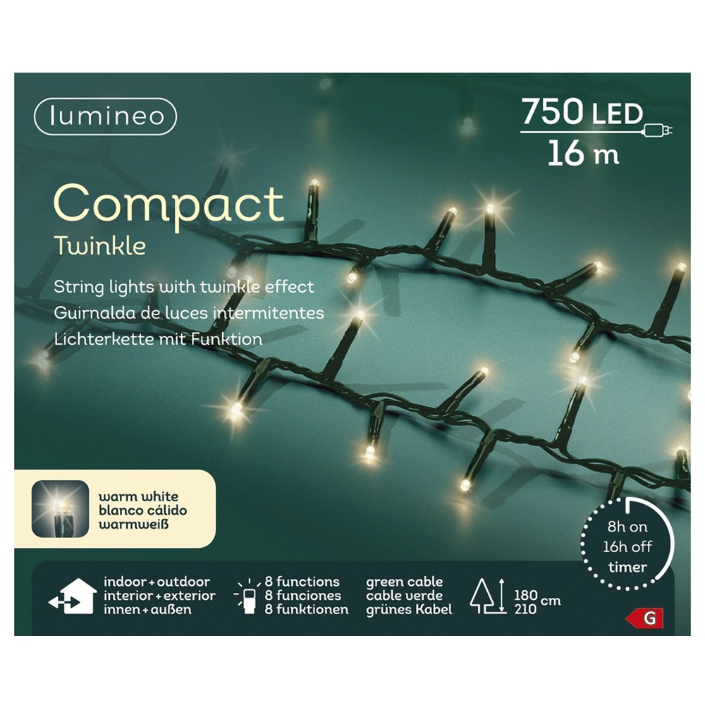 Λαμπάκια LED Compact Twinkle 750 Θερμά Λευκά 16m Πράσινο Καλώδιο Εξωτερικού Χώρου Lumineo 495351 - 3