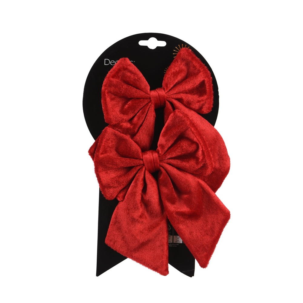 Χριστουγεννιάτικη Κορδέλα Polyester Κόκκινος Φιόγκος Σετ 2τμχ 14×17cm Christmas Collection 537305-1 - 