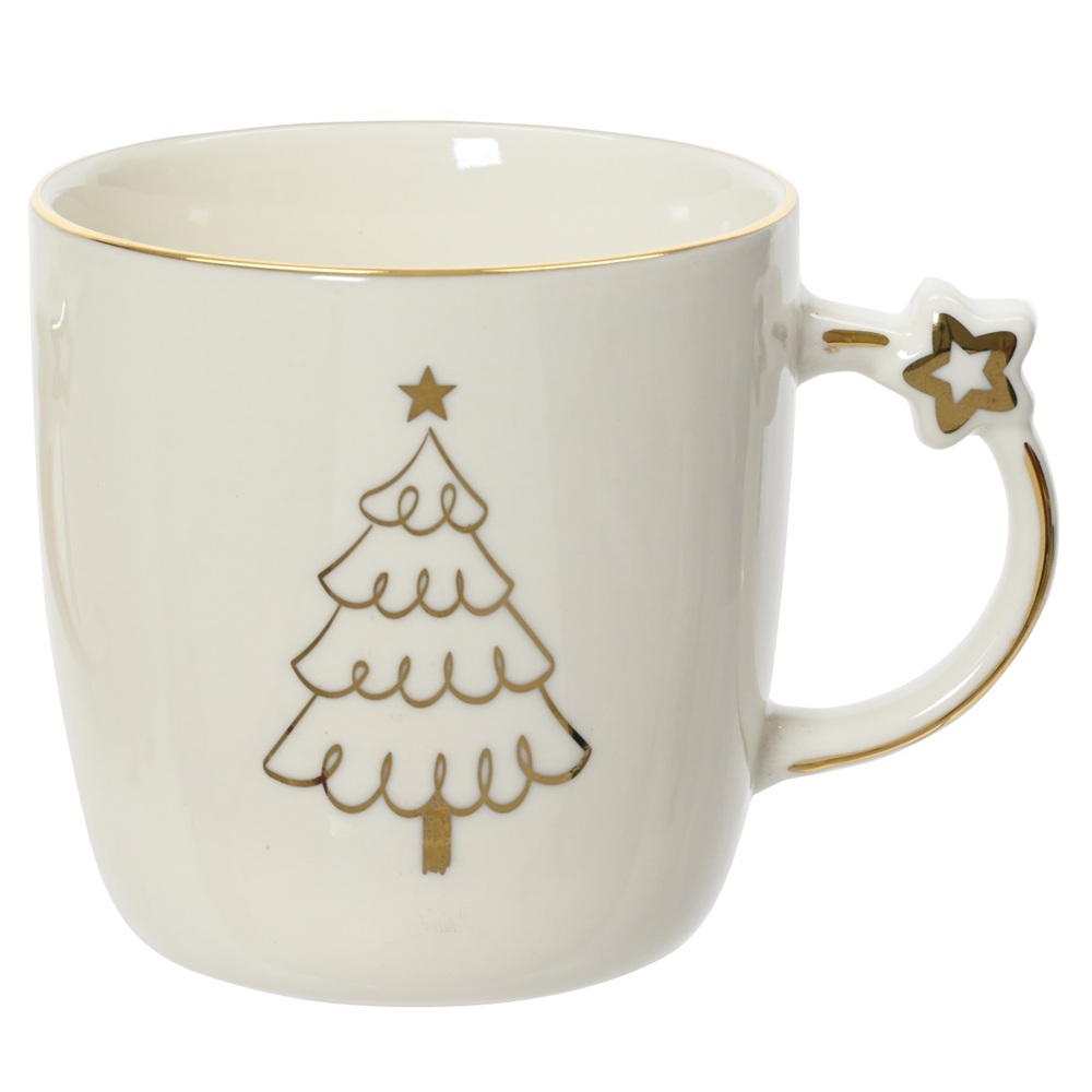 Κούπα Πορσελάνης Λευκή με Χρυσό Χριστουγεννιάτικο Δέντρο 360ml 9,1cm 604081-2 - 