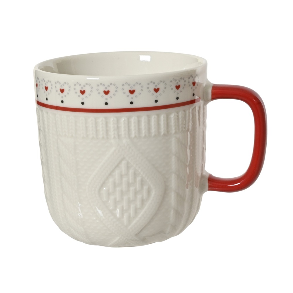 Κούπα Πορσελάνη Λευκή Embossed 345ml D.8.7×H.9.3cm Kaemingk 607364-1 - 