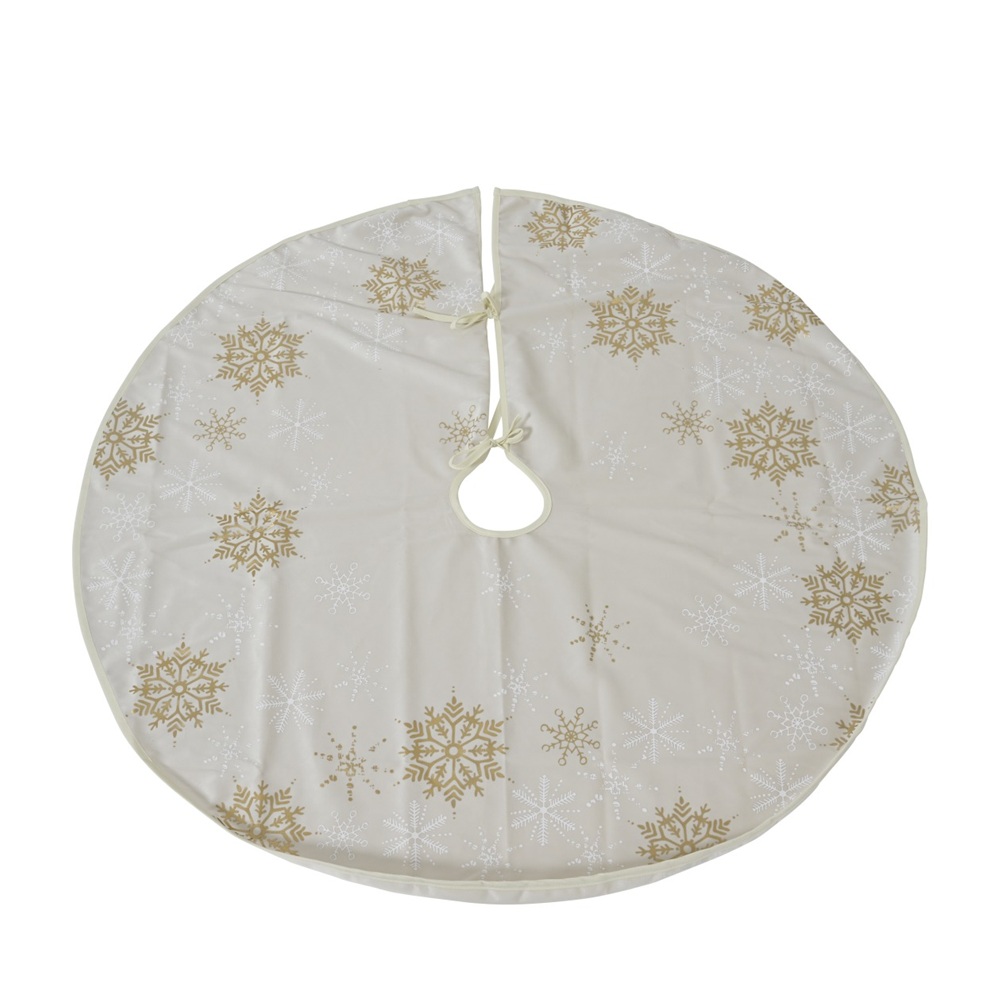 Φούστα Δέντρου Polyester Ivory–Gold Snowflake Print D.100cm Decoris 617890-2 - 