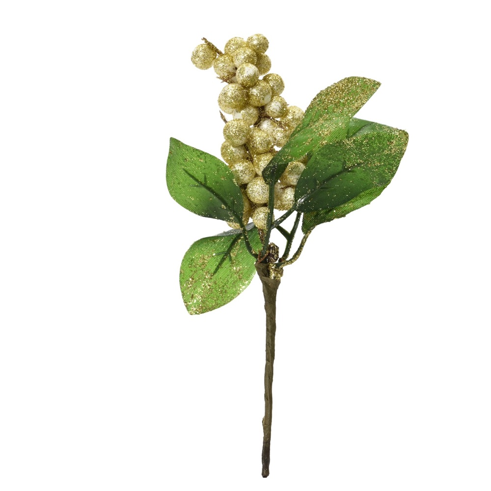 Κλαδί Foam White–Gold Berries L.16cm Decoris 620126-1 - 