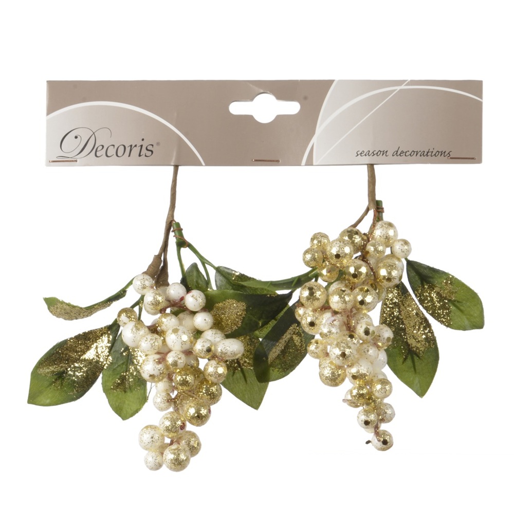 Κλαδί Foam White–Gold Berries L.16cm Decoris 620126-1 - 2