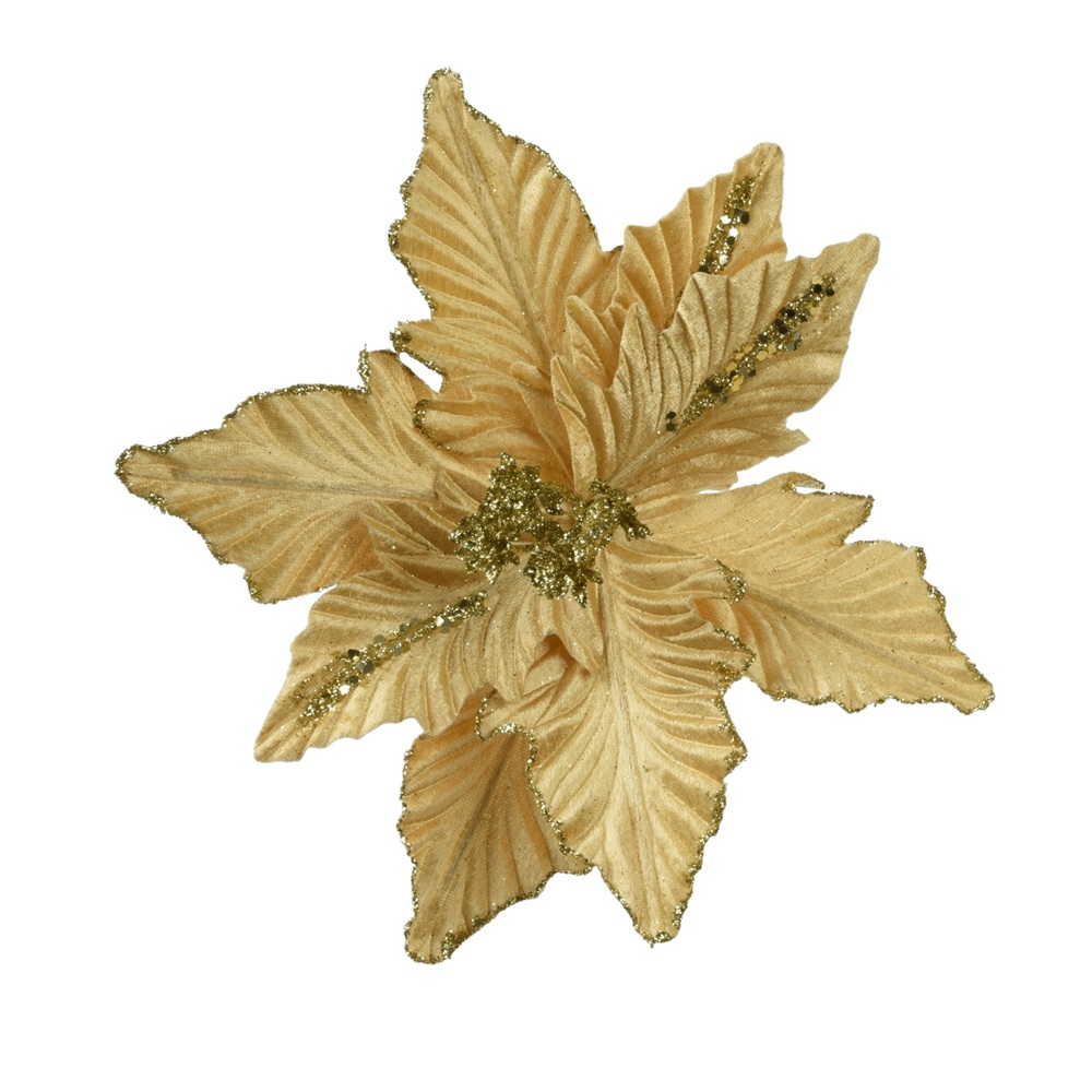 Λουλούδι Πουανσέτια με Κλίπ Polyester Glitter Χρυσό D24cm Decoris 733025-1 - 
