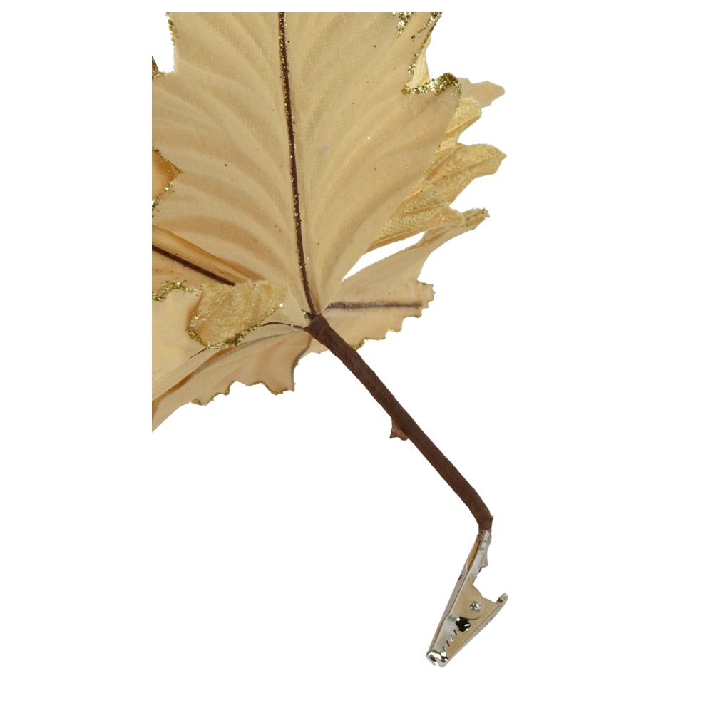 Λουλούδι Πουανσέτια με Κλίπ Polyester Glitter Χρυσό D24cm Decoris 733025-1 - 2