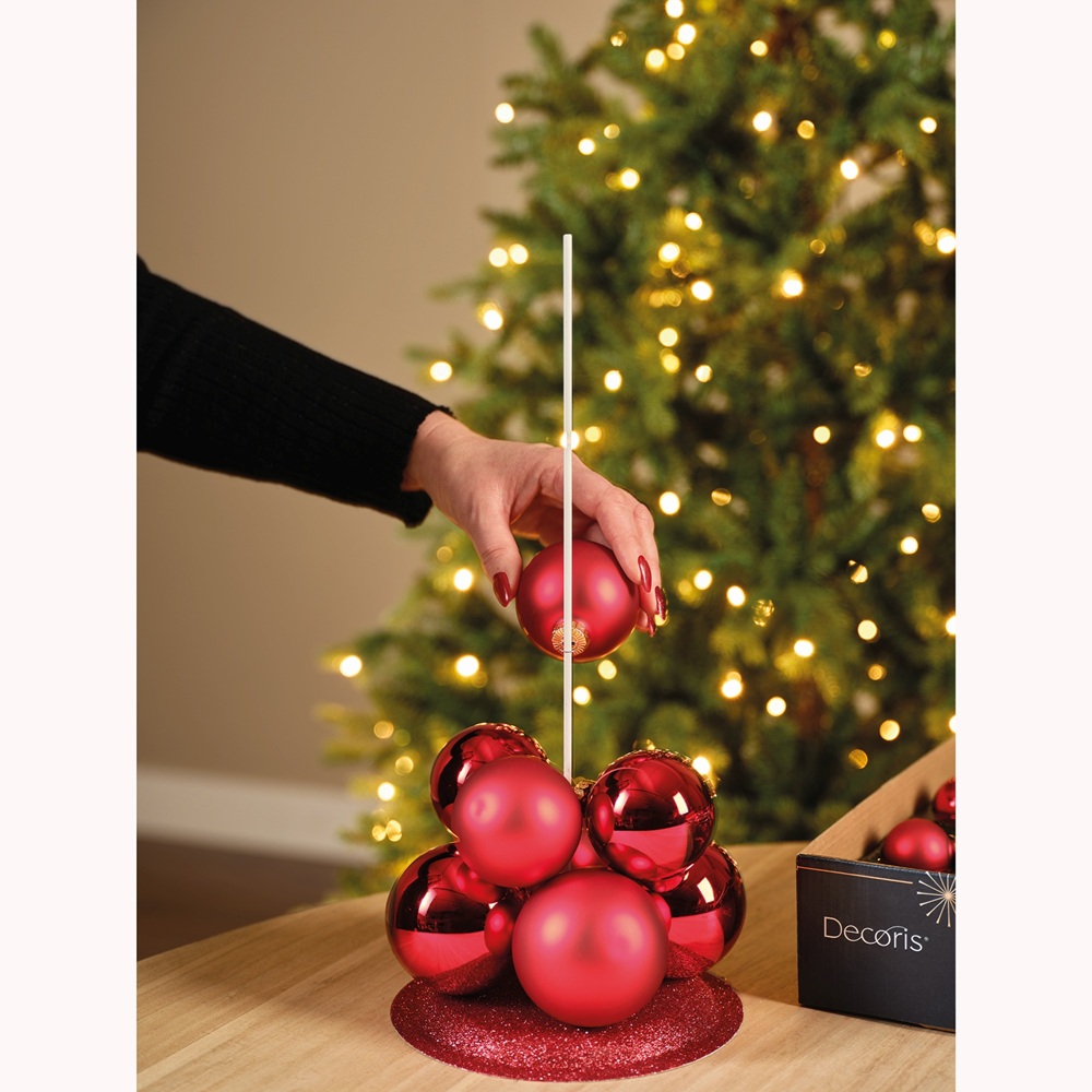 Σετ Μπάλες & Κορυφή Δέντρου Γυάλινες Shiny–Matt Κόκκινες 21τμχ Decoris 130050 - 3
