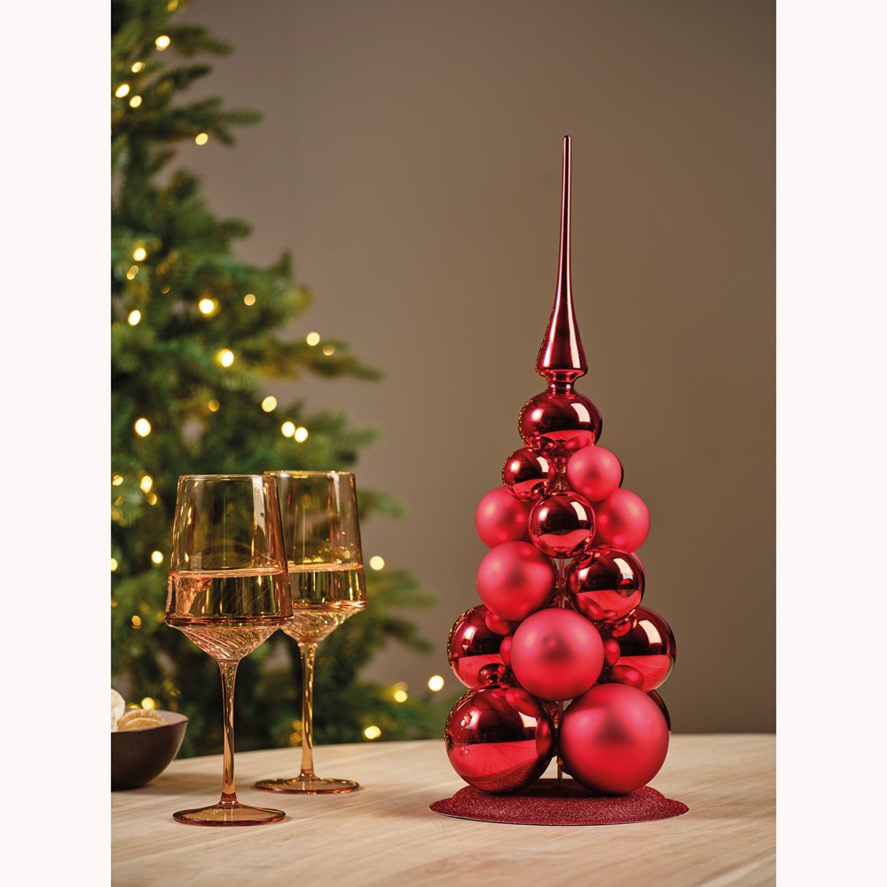 Σετ Μπάλες & Κορυφή Δέντρου Γυάλινες Shiny–Matt Κόκκινες 21τμχ Decoris 130050 - 5