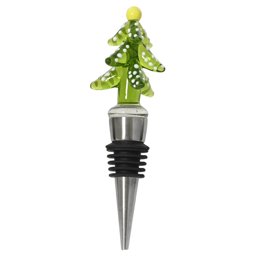 Πώμα Μπουκαλιού Ανοξείδωτο με Γυάλινη Διακόσμηση Χιονισμένο Χριστουγεννιάτικο Δέντρο 12,5 cm Decoris 389922-13 - 