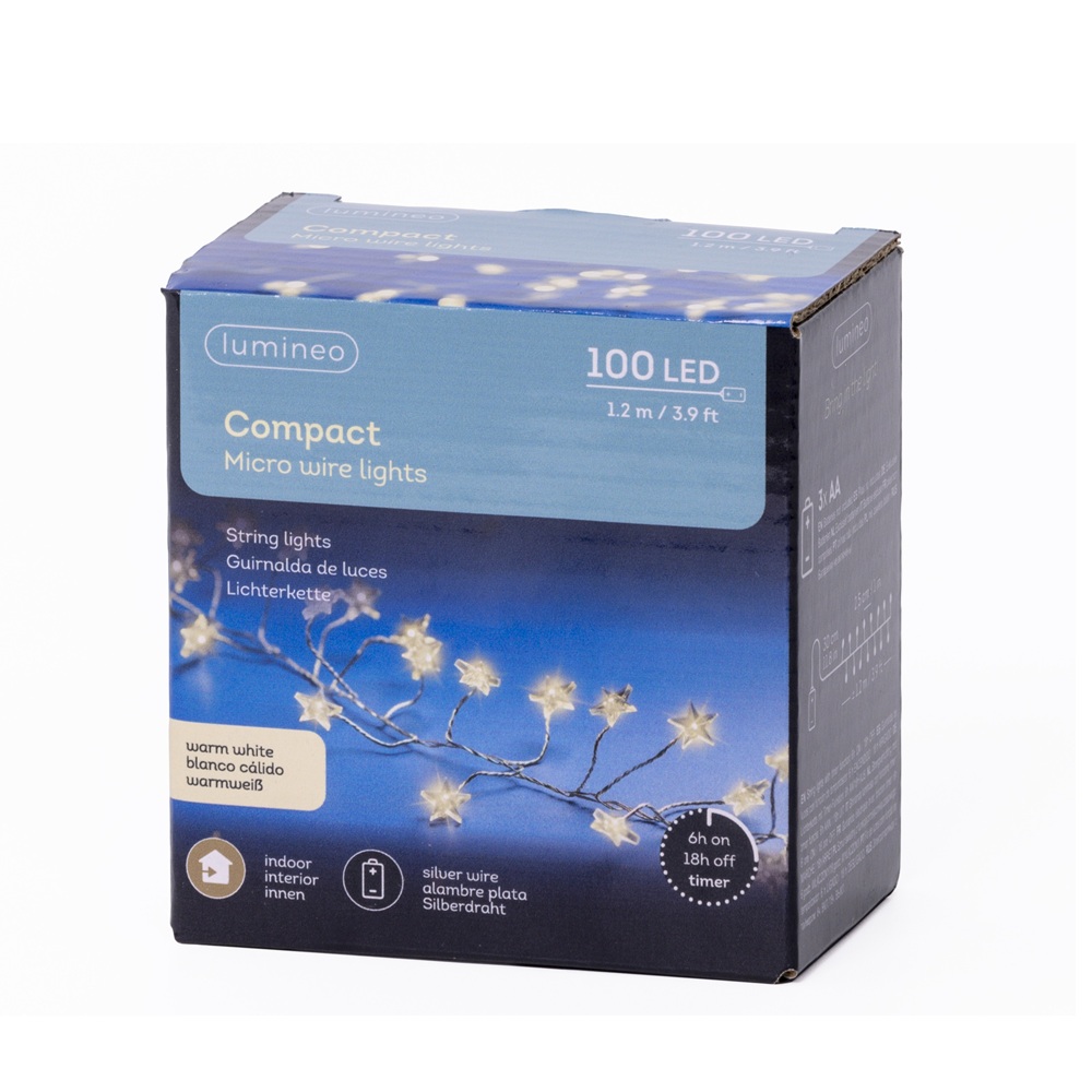 Φωτάκια Micro LED Compact Μπαταρίας Εσωτερικού Χώρου Warm White 100 LED 1,2 m Lumineo Decoris 485742 - 4