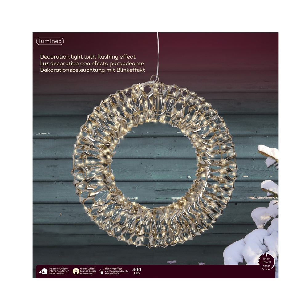 Χριστουγεννιάτικο Στεφάνι Micro LED Εξωτερικού Χώρου Flashing Effect Warm White Ø38 cm Lumineo 490406 - 3