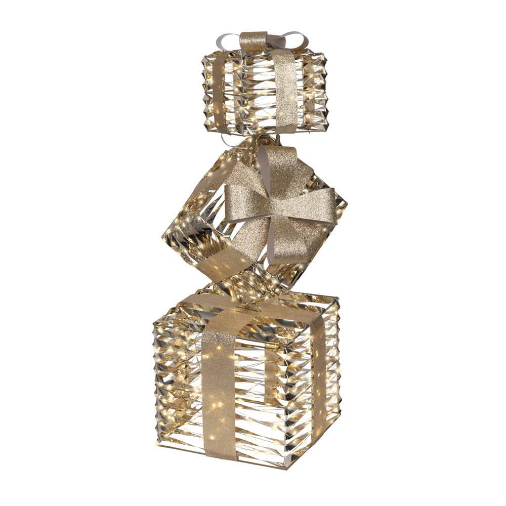 Χριστουγεννιάτικο Φωτιζόμενο Διακοσμητικό Δώρα LED Μεταλλικό Χρυσό 73cm Lumineo 490419 - 