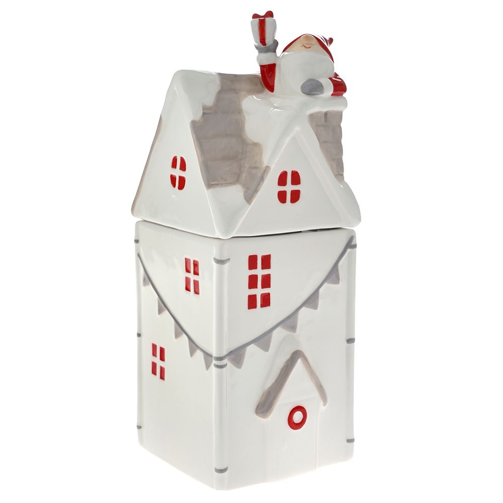 Μπισκοτιέρα Κεραμική Σπίτι Κόκκινη 11x11x28 εκ Ai Decoration 81429 - 