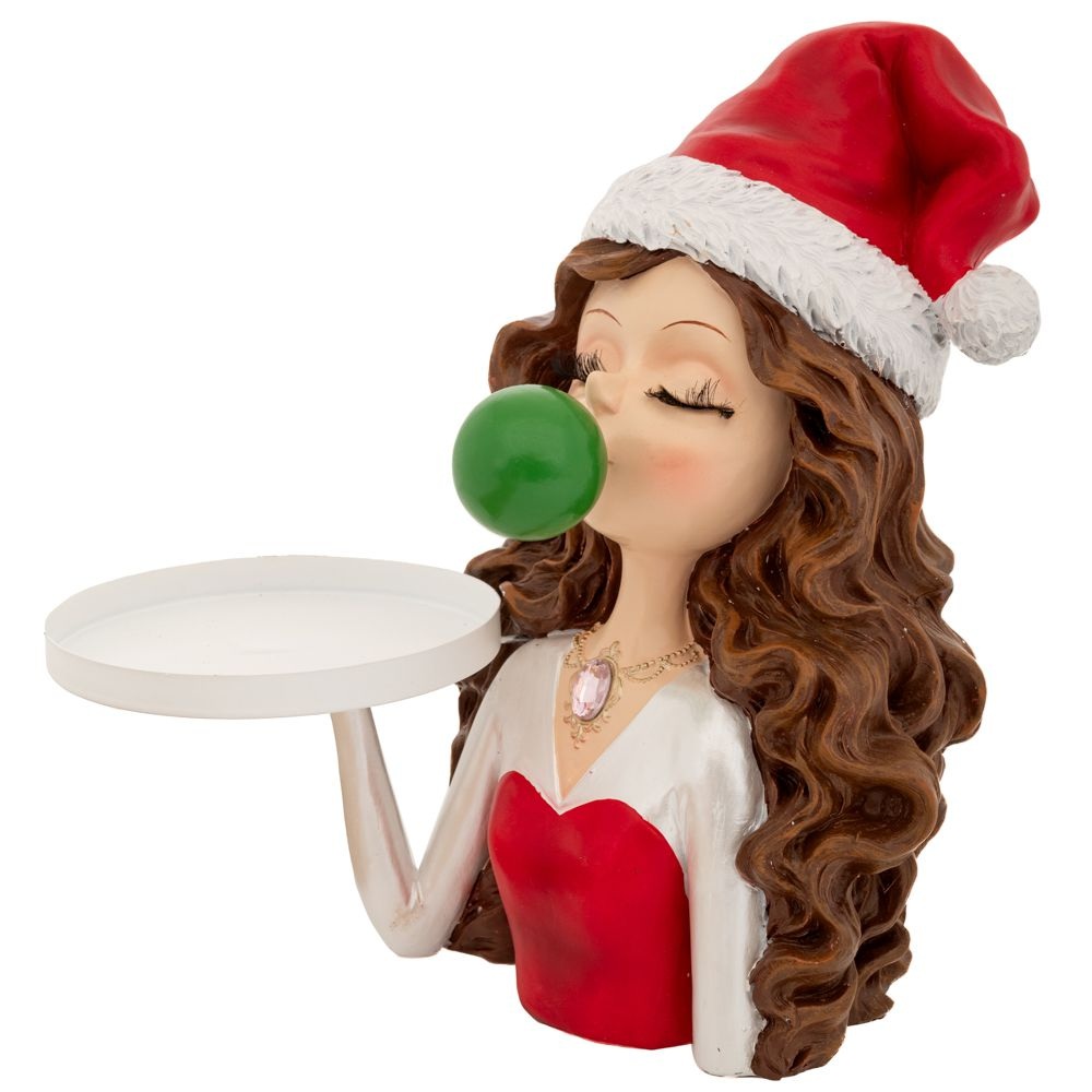 Διακοσμητική Αγιοβασιλίνα Πολυρεζίνη Κόκκινη με Μεταλλικό Δίσκο 21x17x23 εκ Ai Decoration 90348 - 