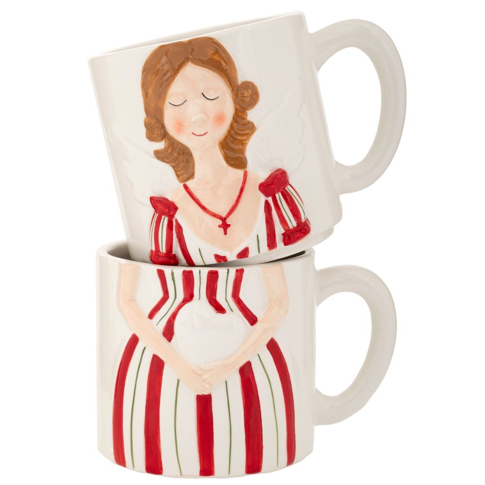 Σετ 2 Κούπες Κεραμικές Λευκές με Κόκκινη Νεράιδα 13x10x18 εκ Ai Decoration 90768 - 