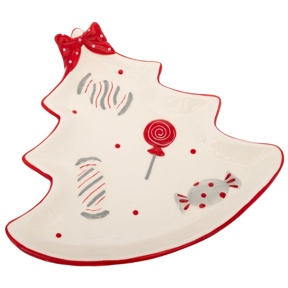 Πιατέλα Κεραμική Λευκή Κόκκινη Σχήμα Έλατου 26x25x3 εκ Ai Decoration 90771 - 