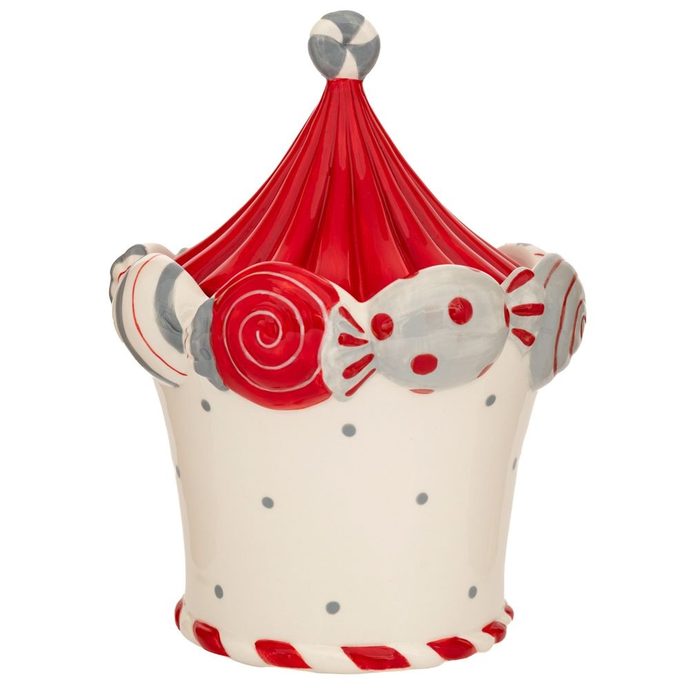 Μπισκοτιέρα Κεραμική Λευκή με Κόκκινο Καπάκι και Καραμέλες 18x18x23 εκ Ai Decoration 90772 - 