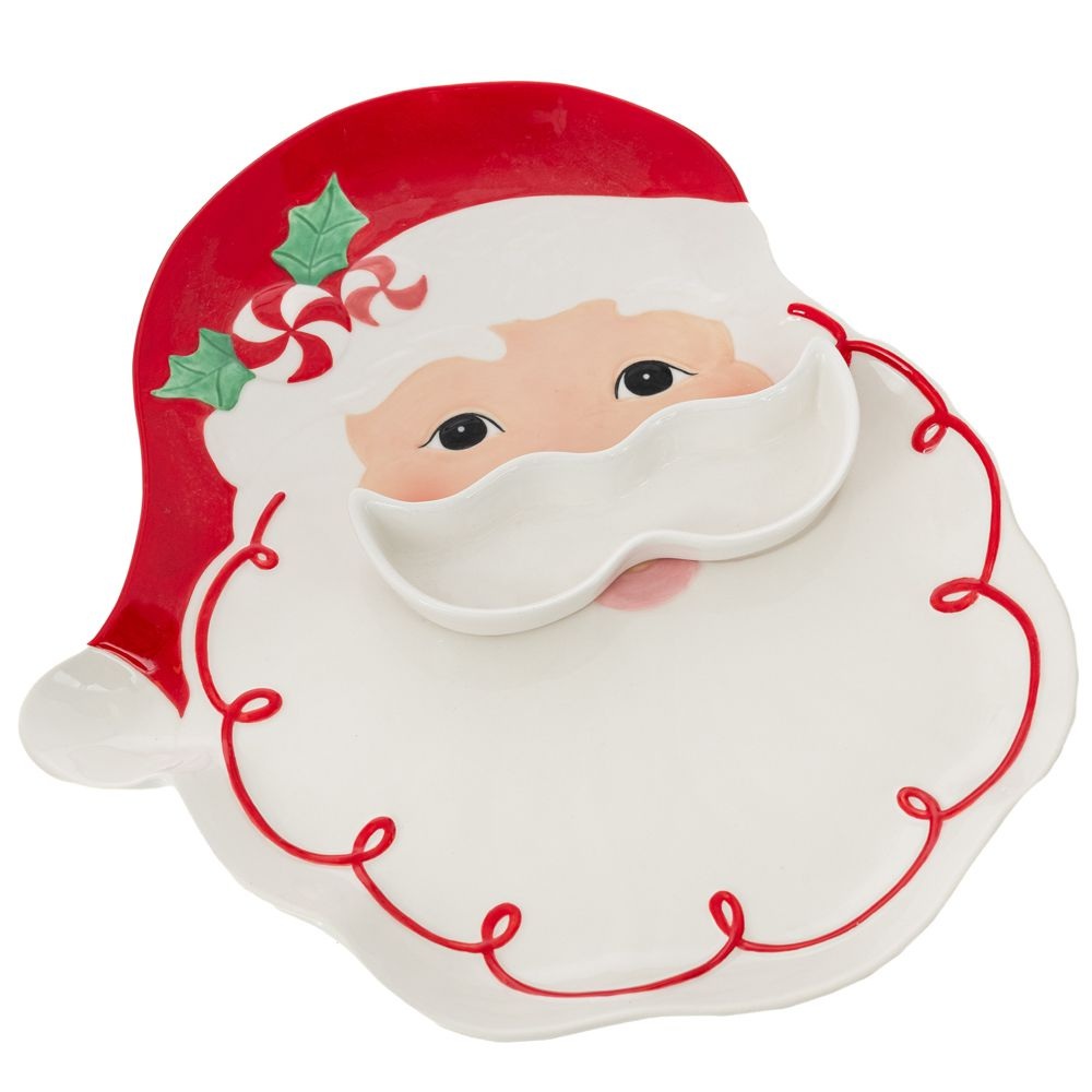 Πιατέλα Πολυρεζίν Κόκκινη Λευκή Άγιος Βασίλης 32x36x3,5 εκ Ai Decoration 90812 - 