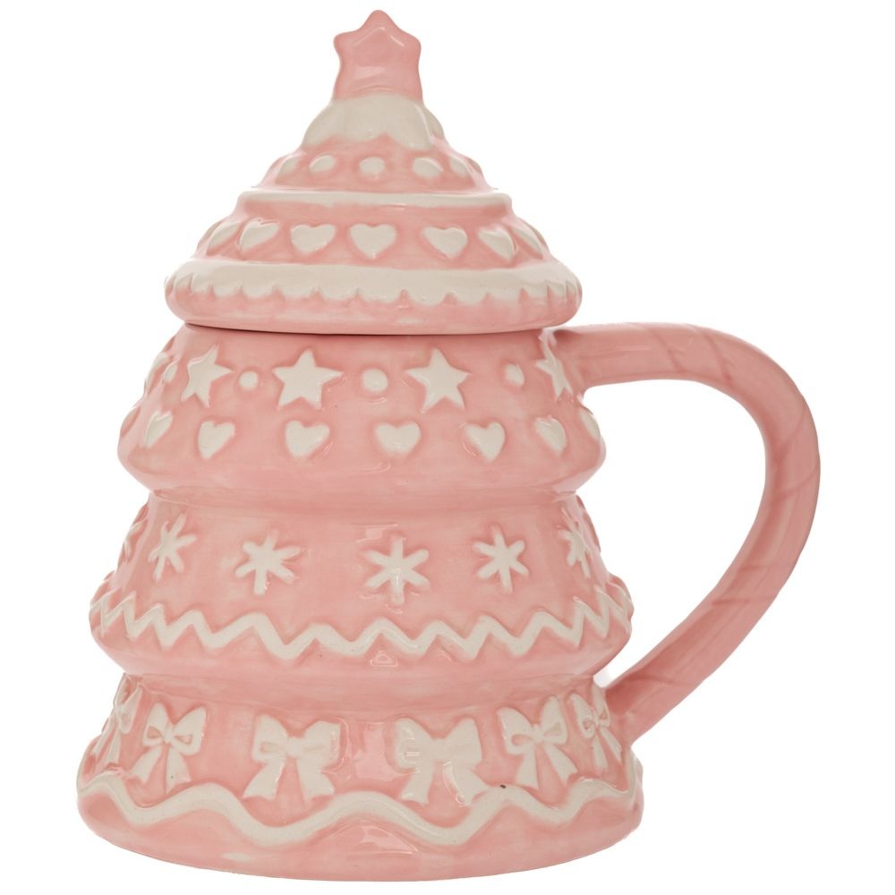 Κούπα Κεραμική Ροζ Με Καπάκι Σχήμα Έλατο 13x10x16 εκ Ai Decoration 90936 - 