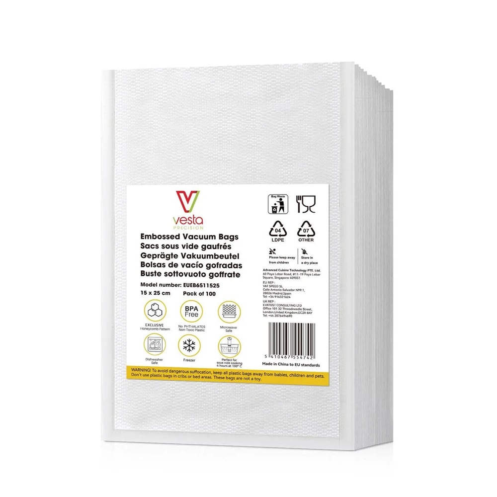 Σακούλες Vacuum Τροφίμων Ανάγλυφες Sous Vide 15 x 25 cm 100τμχ Vesta Precision EUEB6511525 - 