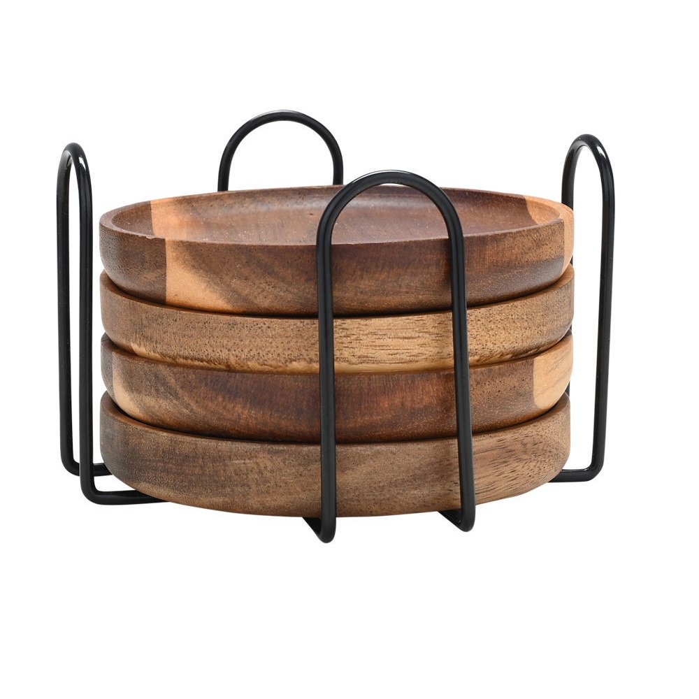 Σουβέρ Ξύλο Ακακίας 10x1,5cm με Μεταλλική Βάση Σετ 4τμχ Estia Allure 01-30919 - 