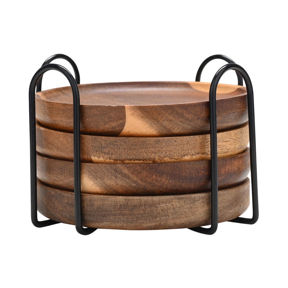 Σουβέρ Ξύλο Ακακίας 10x1,5cm με Μεταλλική Βάση Σετ 4τμχ Estia Allure 01-30919 - 2