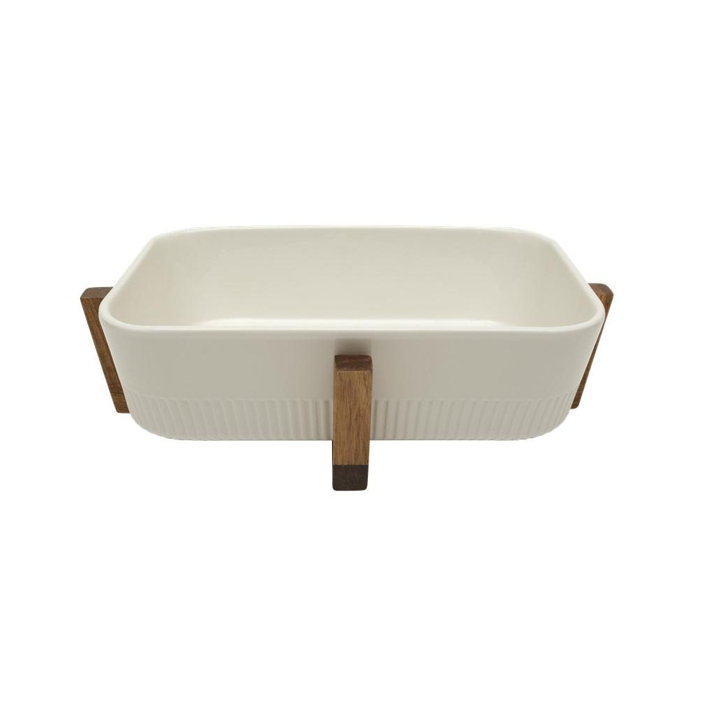 Σαλατιέρα Πυρίμαχη Πορσελάνης με Βάση Ακακίας 30x20x8cm ESPIEL YUB101 - 