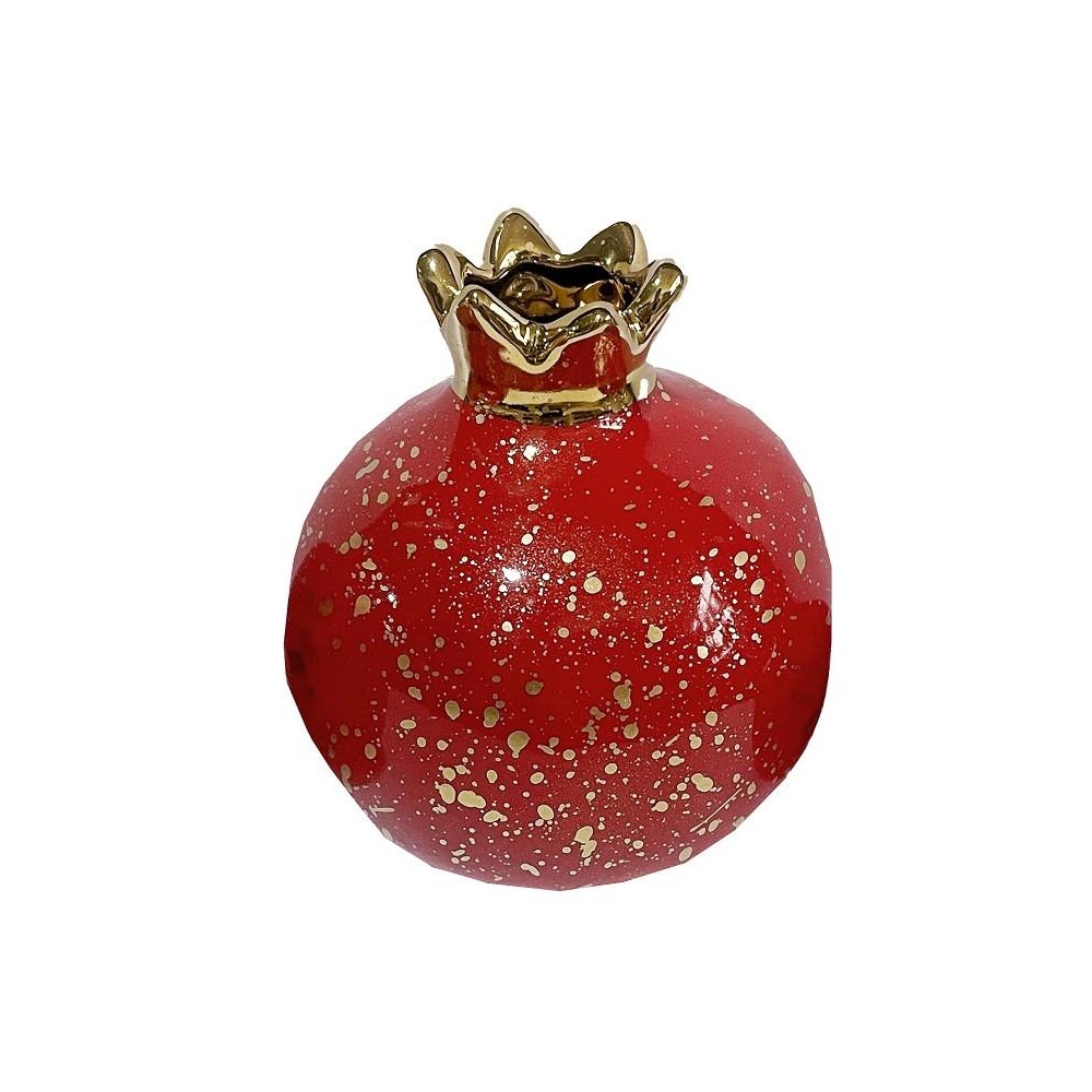 Ρόδι Κεραμικό Κόκκινο-Χρυσό 13x13x13cm ESPIEL ROD303K4 - 