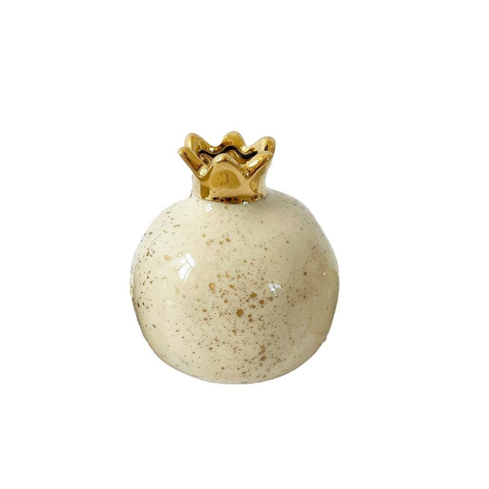 Ρόδι Κεραμικό Μπεζ-Χρυσό 10x10x10cm ESPIEL ROD308K6 - 