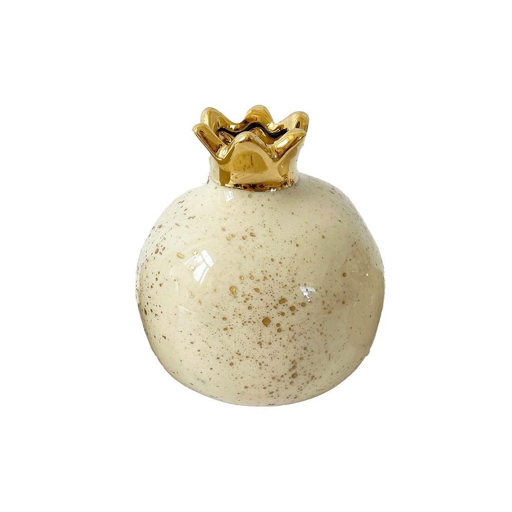 Ρόδι Κεραμικό Μπεζ-Χρυσό 13x13x13cm ESPIEL ROD309K4 - 