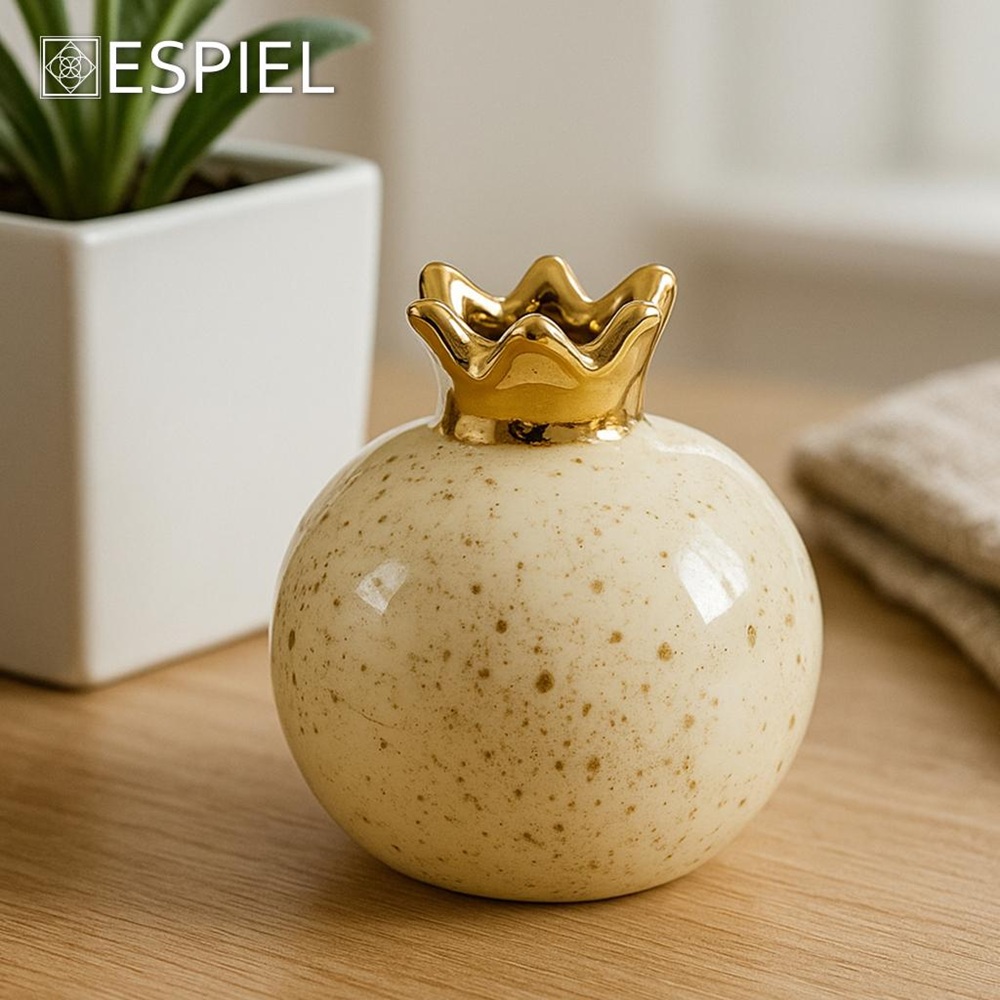 Ρόδι Κεραμικό Μπεζ-Χρυσό 13x13x13cm ESPIEL ROD309K4 - 2