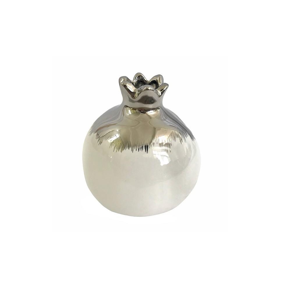 Διακοσμητικό Ρόδι Κεραμικό Ασημί-Λευκό 10x10x10 εκ. Espiel ROD311K6 - 