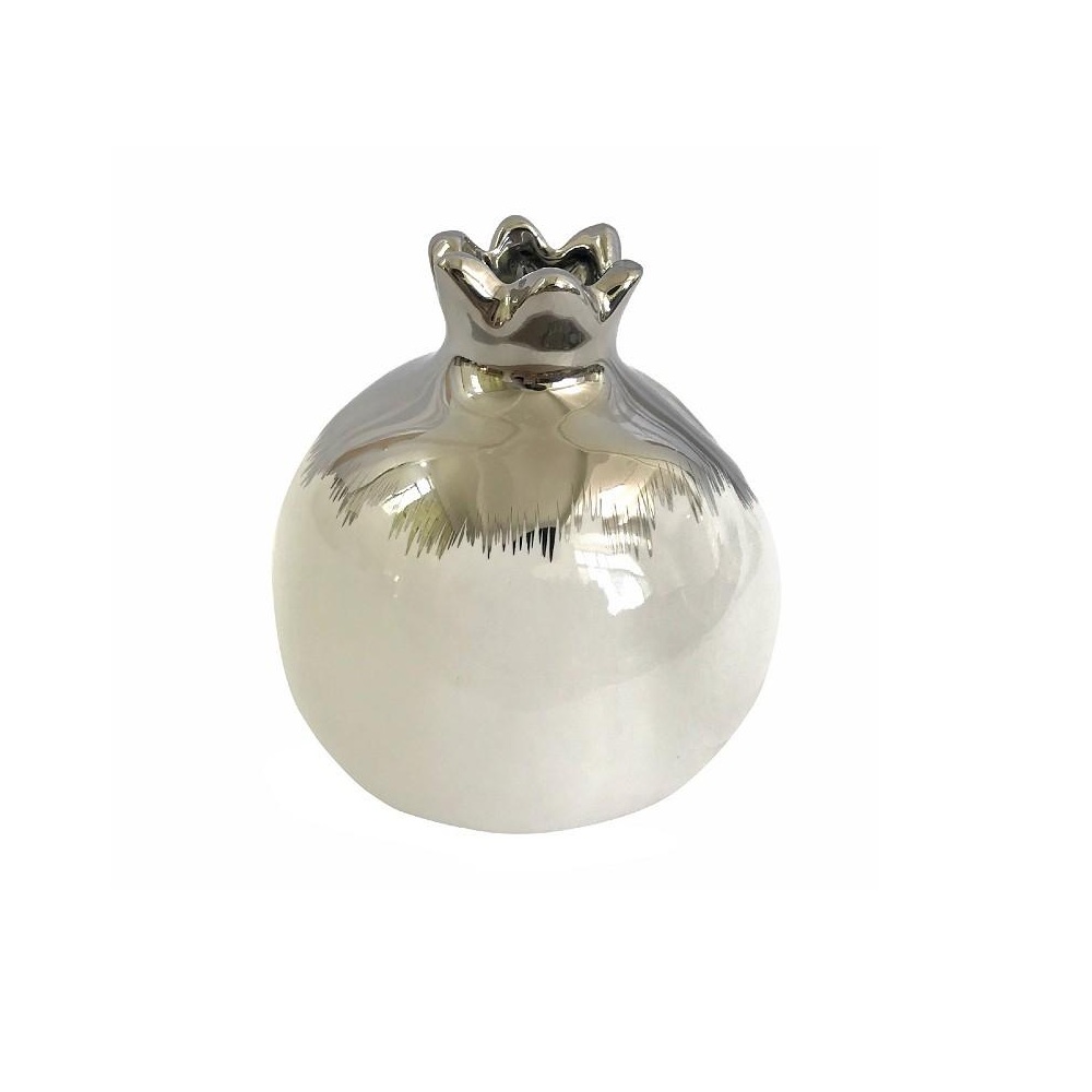 Διακοσμητικό Ρόδι Κεραμικό Ασημί-Λευκό 13x13x13 εκ. Espiel ROD312K4 - 