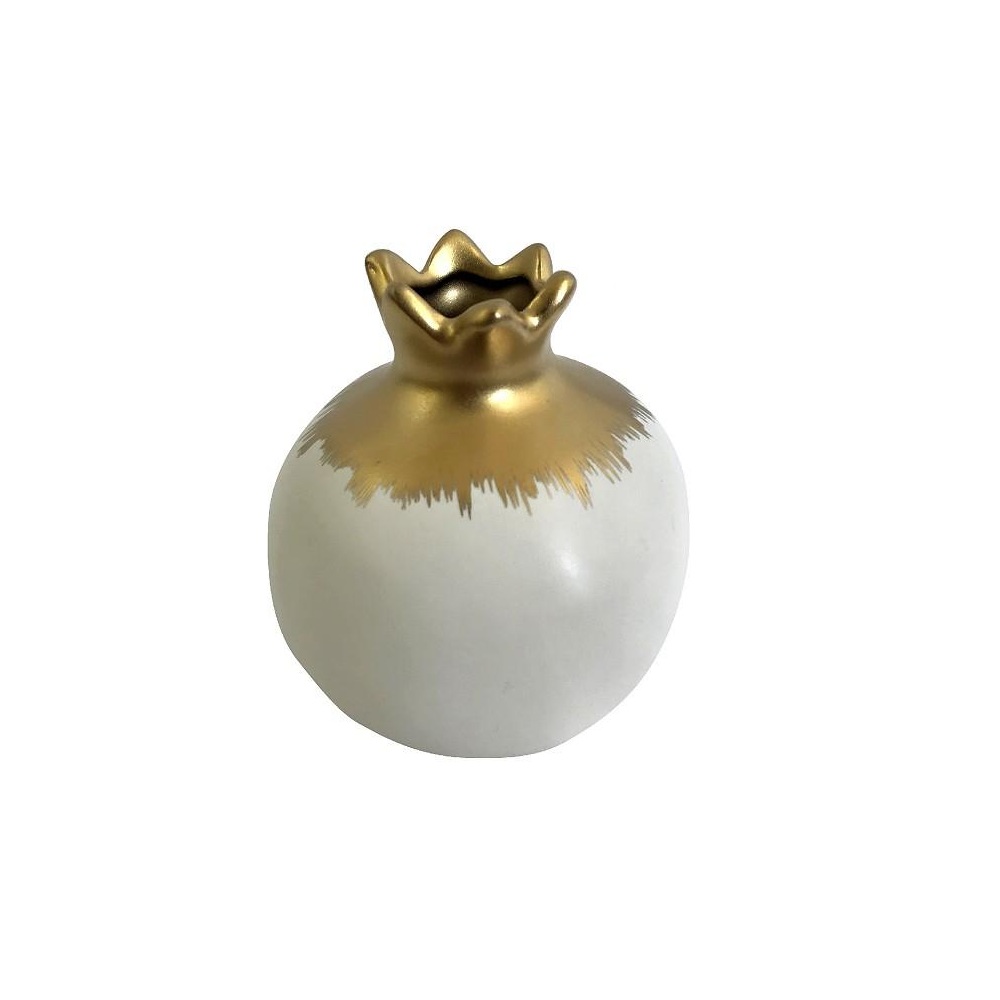 Διακοσμητικό Ρόδι Κεραμικό Χρυσό-Λευκό 10x10x10 εκ. Espiel ROD314K6 - 