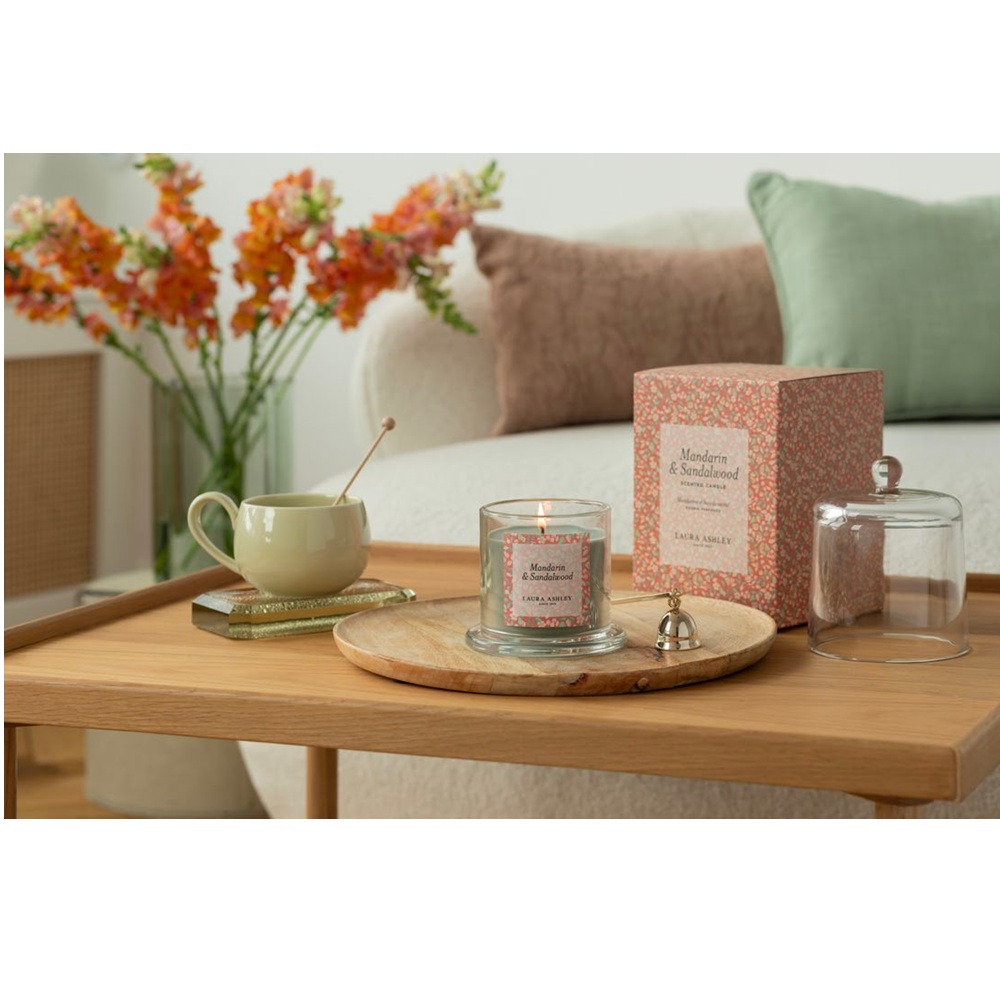 Κερί Σόγιας Γυάλινη Καμπάνα 210gr 11×15cm Laura Ashley Bell Mandarin & Sandalwood A2385 - 2
