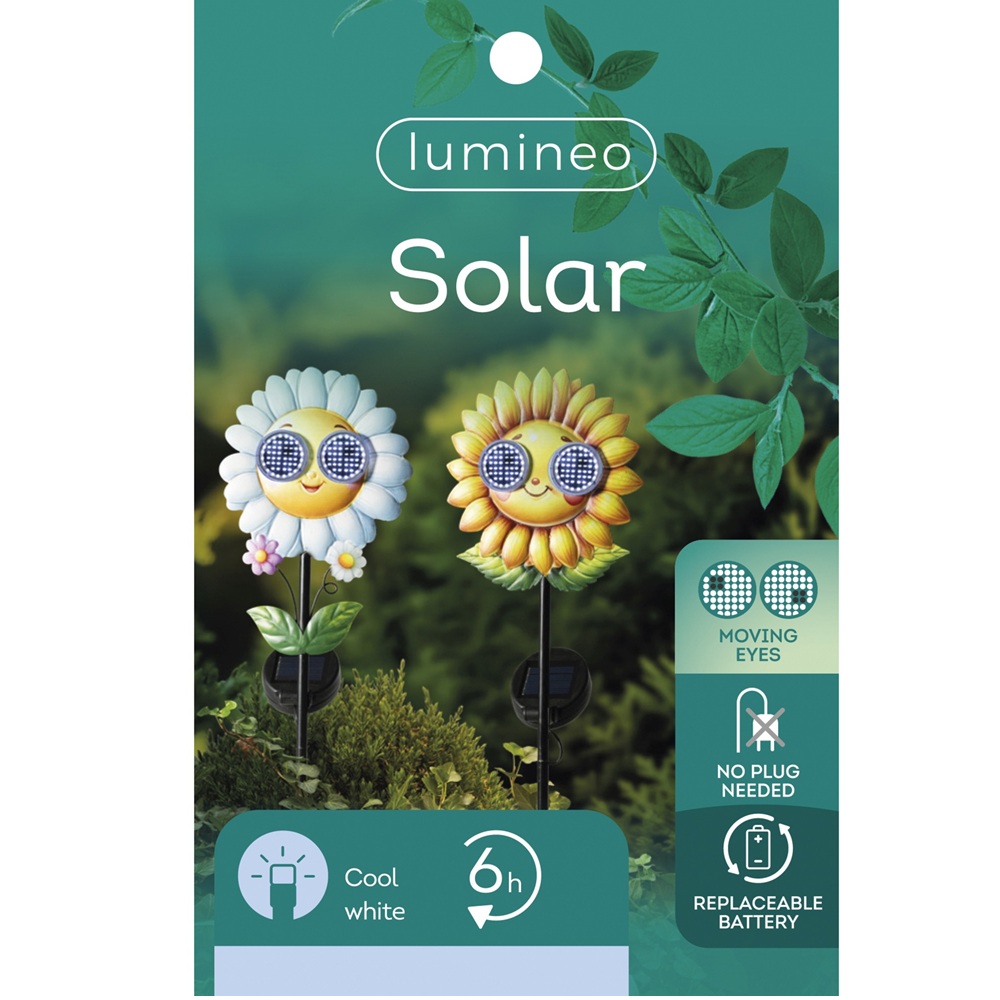 Ηλιακό Φωτιστικό Κήπου Πάσσαλος Λουλούδι Με Κινούμενα Μάτια LED Cool White 78cm Lumineo 798523-2 - 3