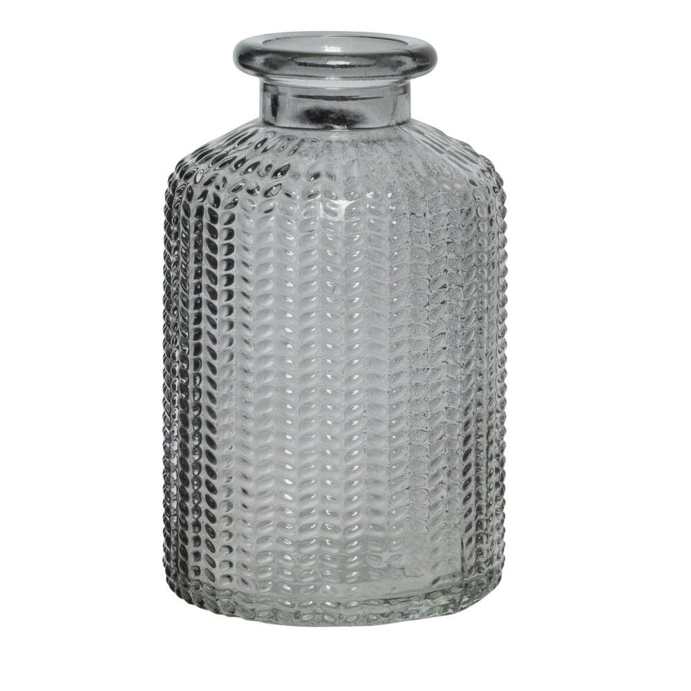 Βαζάκι Γυάλινο Διάφανο Γκρι Ανάγλυφο 6,5x10cm Kaemingk 806913-2