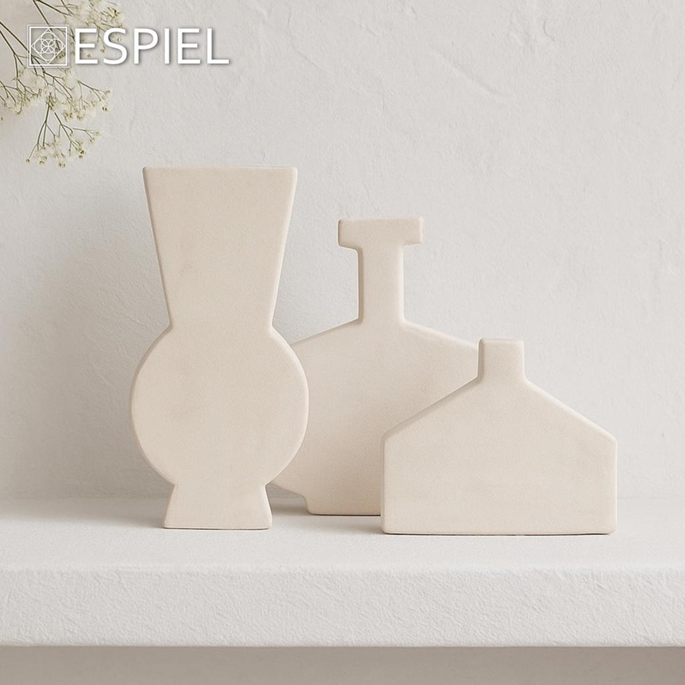 Βάζο Κεραμικό Πλακέ Μπεζ Gold Patina 18,5x6,5x38cm ESPIEL TOF251 - 2